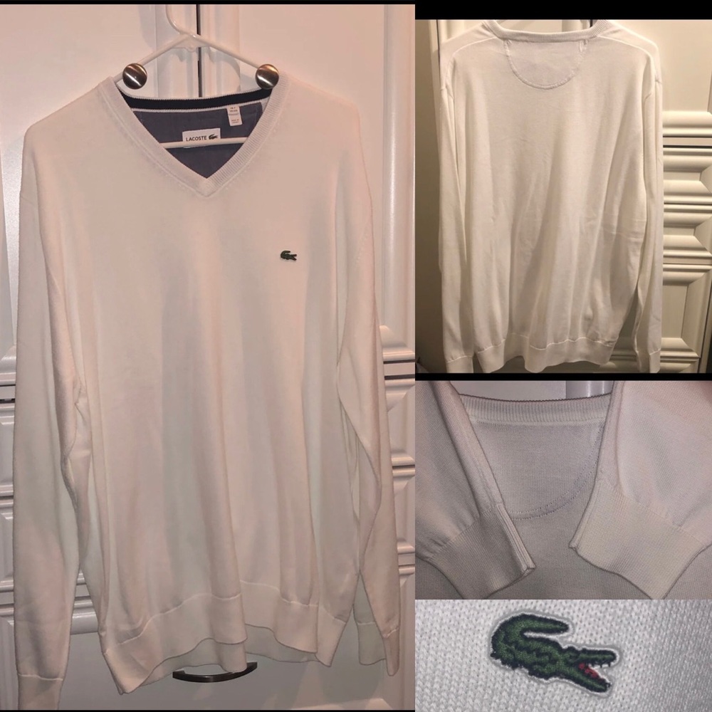 Lacoste. V neck sweater. White